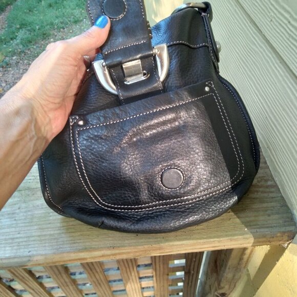 B Makowski Black Leather 70's Retro Style Bottle Top Crossbody Bag - Picture 5 of 11